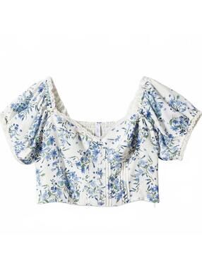 Mango Lili Floral Crop Top Blue White NWT Size 6 / Medium